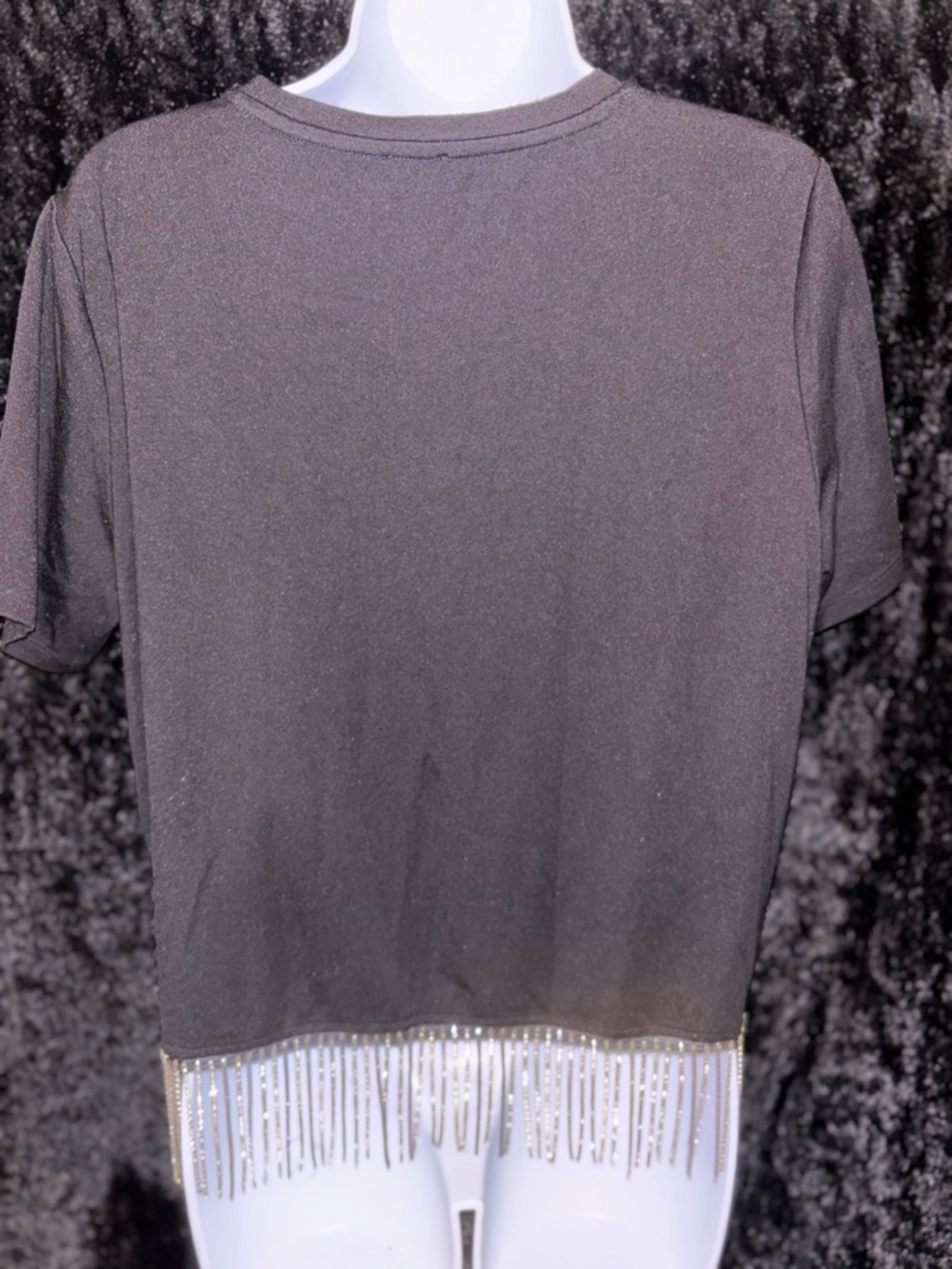 Joie Black Short Sleeve Top with Beaded Fringe Hem - Picture 2 of 3